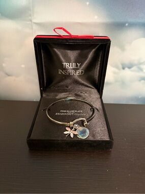 Truly Inspired Fine Silver Plate bangle bracelet made w/Swarovski crystals. NIB